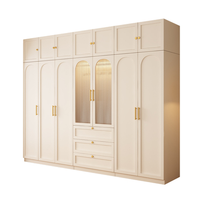 实木衣柜家用卧室新款组合定制带玻璃门法式柜子奶油风儿童大衣橱