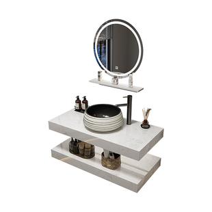 民宿卫生间大理石洗漱台陶瓷台上盆一体洗手台洗手盆洗脸盆浴室柜