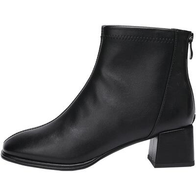 达芙妮真皮高跟短靴加绒