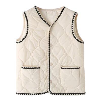 宛宛大码女装韩系叠穿菱格马甲秋冬季新款胖mm撞色200斤马夹外套