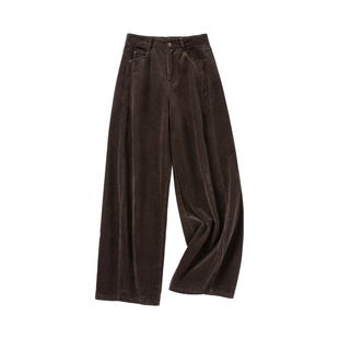 YANGLE_灯芯绒休闲裤女2025新款冬季复古老钱风松弛感宽松阔腿裤