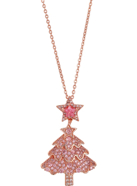 粉色锆石星星圣诞树吊坠项链配饰