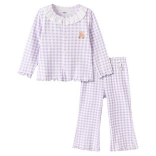 巴拉巴拉女童家睡衣套装宝宝家居服秋装2026新款童装儿童格子衣服