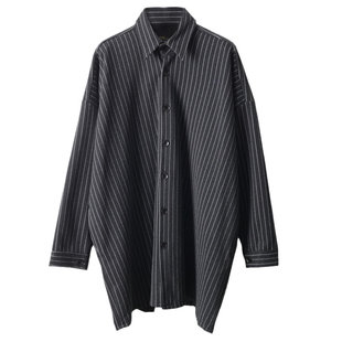 日系复古条纹衬衫男韩版潮流帅气宽松大码个性痞帅春秋外套潮毛呢