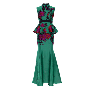 花木深新中式晚礼服女手工立体珠绣国风连衣裙晚宴高奢立领旗袍裙