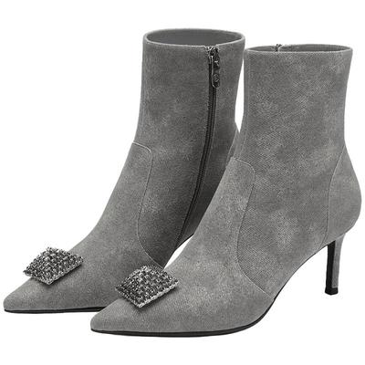 73hours法式钻扣高跟时装短靴