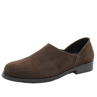 皮鞋男款2025新款百搭真皮通勤休闲鞋英伦复古翻毛懒人一脚蹬鞋子