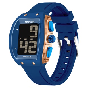 三达新款学生语音报时盲人老人闹钟男士手表多功能酒桶形防水腕表