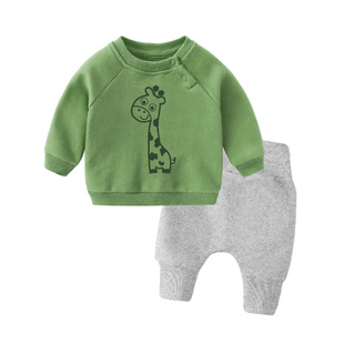 宝宝加绒套装冬装男童一体绒卫衣裤子两件套秋冬女童童装冬款上衣