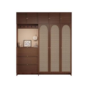 入户门口鞋柜衣帽架一体靠墙超薄极窄收纳柜藤编翻斗玄关柜中古风