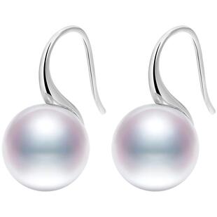 黛米珠宝 高韵11-12mm圆形珍珠耳环耳钉 S925银高跟鞋耳钩-配证书