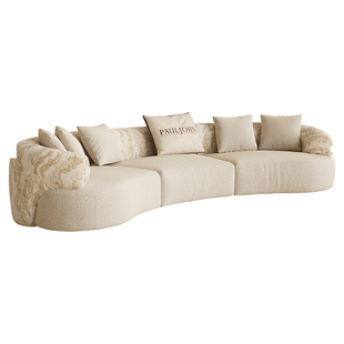 PAULJOHN弧形进口棉麻沙发意式简奢大户型别墅客厅布艺沙发可拆洗