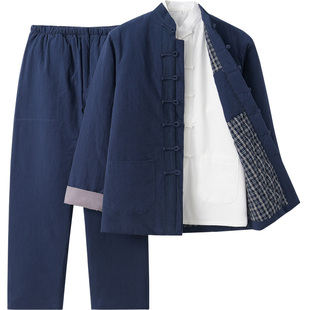 中国风唐装棉衣男冬季加厚外套爸爸冬装棉袄中式服装棉麻棉服套装