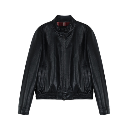 pusumede 【现货7折】摩登旧事 立领皮衣外套短款PU皮机车夹克