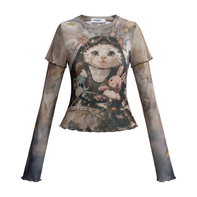 UNIFREEPLUS大码印花长袖T恤上衣