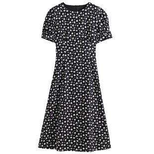 落落狷介连衣裙女夏小个子2026年春夏新款韩版黑色碎花收腰小黑裙