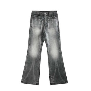 noEmosen(noE)裂纹刷蜡伤痕洗水13.5盎司微喇合身黑灰牛仔裤