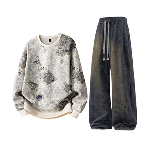 WASSUP PALM运动服套装男款2025新款春秋季圆领卫衣休闲裤一整套