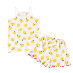 夏季儿童纯棉吊带睡衣套装薄款女宝宝裤裙背心女童无袖短裤家居服