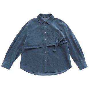 鹿与飞鸟“银杏卷叶”柔韧舒爽全棉配腰带三色翻领灯芯绒衬衫7019