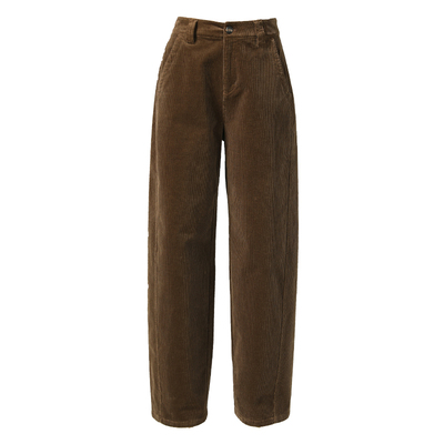 凌丹娜咖色灯芯绒阔腿裤秋冬新款