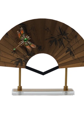 新中式古典蜻蜓扇子摆件会所酒店家居客厅电视柜玄关酒柜软装饰品