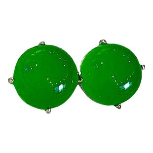 SHIGEFUKU珠宝天然巴西玉髓S925银简镶满绿圆形蛋面耳钉简约款