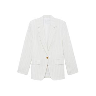 CLUB MONACO女装亚麻慵懒条纹宽松休闲西装外套