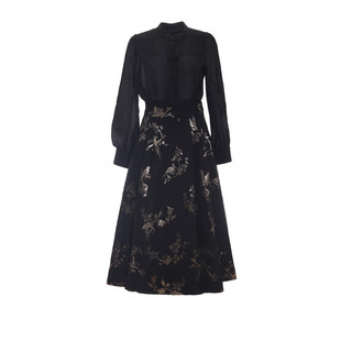 寄信 新中式黑色假两件连衣裙2023新款女秋冬气质显瘦长裙