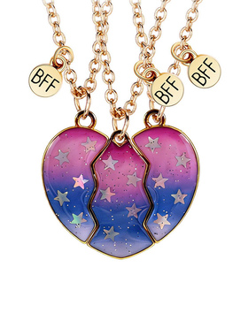 高颜值闺蜜信物三人星空爱心项链