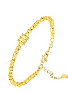 沙金小蛮腰碎金手链女可调节串珠碎金子蹦迪珠24k黄金色硬金手镯