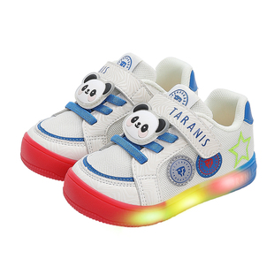 泰兰尼斯儿童闪灯鞋春季男宝宝学步鞋卡通透气童鞋女童防踢发光鞋