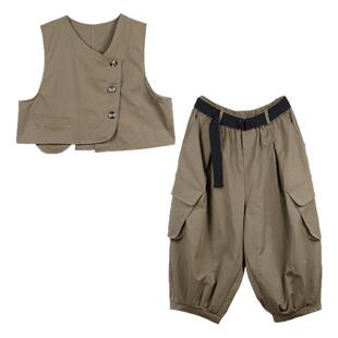 休闲马甲宽松七分灯笼裤女春秋新品工装裤靴裤套装显瘦两件套