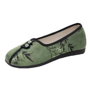 2025春夏新款国风印花鞋子老北京浅口绣花布鞋民族风平底女汉服鞋