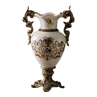 创意欧式双耳奖杯状落地陶瓷花瓶工艺品美式复古家居陶瓷装饰花瓶