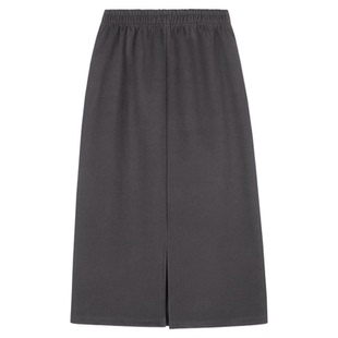 深灰色半身裙春秋女中长款高腰开叉宽松大码显瘦百搭遮腿直筒长裙