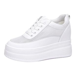 爆款真皮内增高小白鞋网面透气夏天9公分休闲鞋厚底百搭女鞋子潮