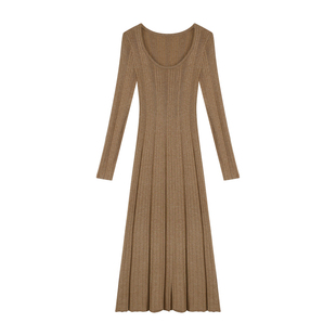 Maven Lin 温雅知性 优雅长袖针织连衣裙女修身气质包臀打底长裙