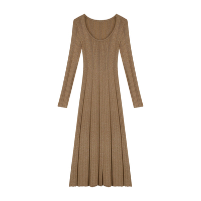 Maven Lin 温雅知性 优雅长袖针织连衣裙女修身气质包臀打底长裙