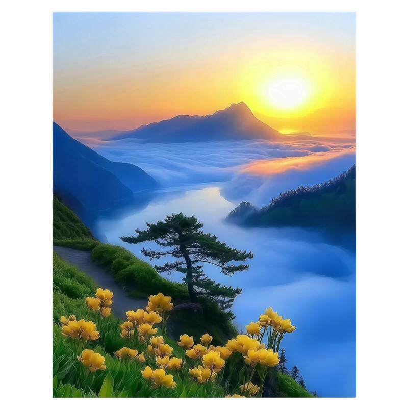 迎客松竖款墙贴背胶自粘防水防晒茶室民宿清雅遮瑕可移除氛围贴纸