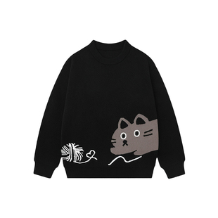 EBAER儿童毛衣2025秋冬季新款男童女童加厚保暖上衣套头针织衫