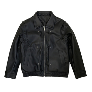 美式翻领短款皮衣外套复古秋冬款男士双领高级感痞帅休闲机车夹克