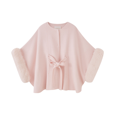 Sun雅乔【富家娇娇】袖口狐狸毛双面呢羊毛大衣外套+狐狸毛围脖