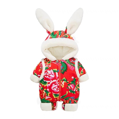 婴儿东北大花棉袄连体衣秋冬棉服