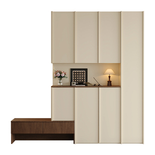 中古奶油风家用一门到顶圆弧鞋柜储物柜一体靠墙骨骼线玄关大容量