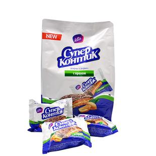 俄罗斯进口巧克力夹心饼干三明治花生榛子味年货小吃休闲零食品