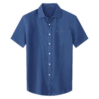 【100%亚麻】休闲复古短袖衬衫