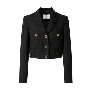 MOISSAC摩萨克MOSSAIC小香风毛呢黑色粗花呢短外套女