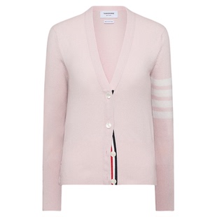 [24期免息][典彩系列]THOM BROWNE女士新品经典V领羊绒四条纹开衫