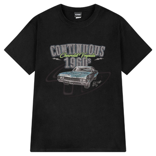 美式街头嘻哈短袖T恤男女设计感字母oversize汽车印花情侣上衣服